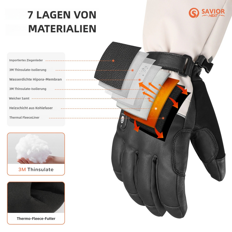 Laden Sie das Bild in Galerie -Viewer, Savior Beheizbare Skihandschuhe 2.0 Mit Bluetooth-Steuerung, Vorgekrümmten Fingern und Wasserdichtem Ziegenleder