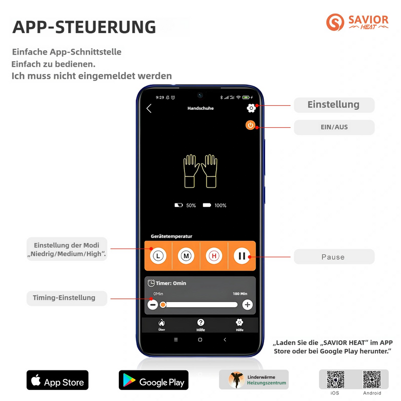 Laden Sie das Bild in Galerie -Viewer, Savior Beheizbare Skihandschuhe 2.0 Mit Bluetooth-Steuerung, Vorgekrümmten Fingern und Wasserdichtem Ziegenleder