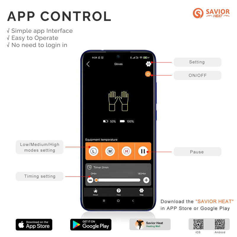 Laden Sie das Bild in Galerie -Viewer, Savior Beheizbare Skihandschuhe 2.0 mit Bluetooth-Steuerung – Wärme, Komfort und Leistung für Ihre Winterabenteuer