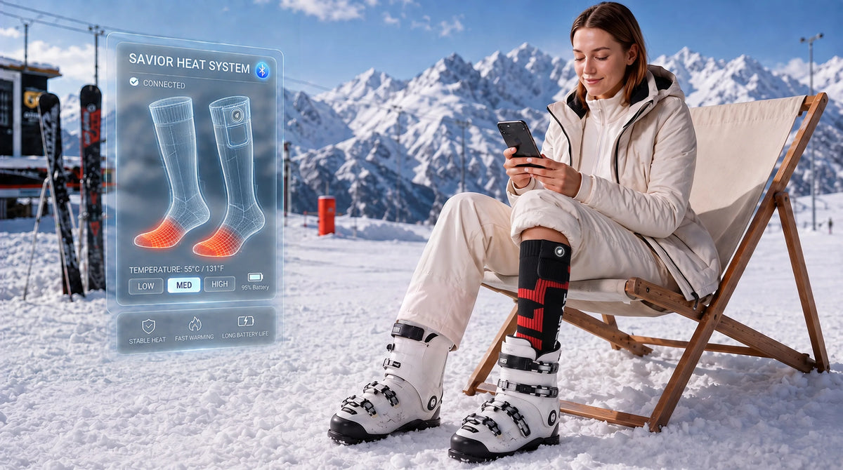 Detailansicht – SAVIOR HEAT beheizbare Skisocken mit stabilem Sitz