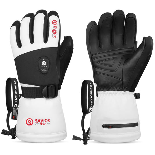 Gants de ski chauffants Savior 2. 0 avec contrôle Bluetooth, batterie à charge rapide 3000 mAh, cuir de chèvre imperméable