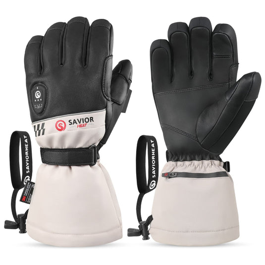 Savior Heated Ski Gloves 2.0 With Bluetooth Control, Pre-Curved Fingers and Waterproof Goat Leather