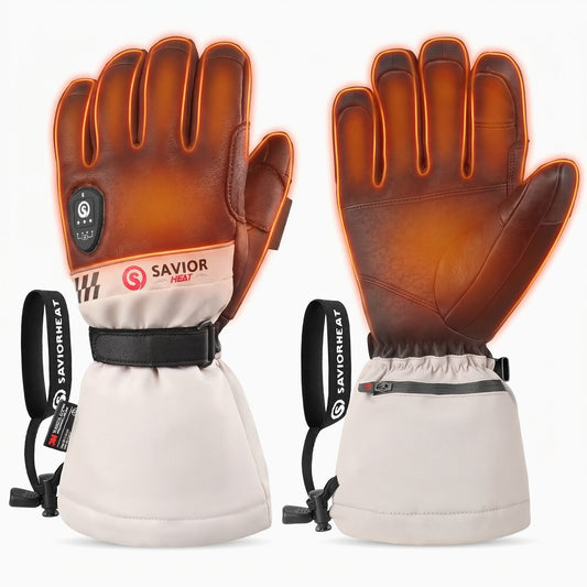 Savior Beheizbare Skihandschuhe 2.0 Mit Bluetooth-Steuerung, Vorgekrümmten Fingern und Wasserdichtem Ziegenleder