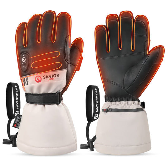 Savior Heated Ski Gloves 2.0 With Bluetooth Control, Pre-Curved Fingers and Waterproof Goat Leather