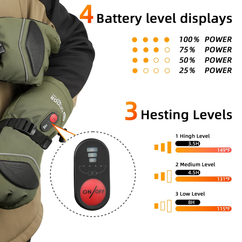 Chargez l&#39;image dans la visionneuse de la galerie, Gants chauffants améliorés Savior 2. 0 avec peau de chèvre imperméable et fonction de charge rapide
