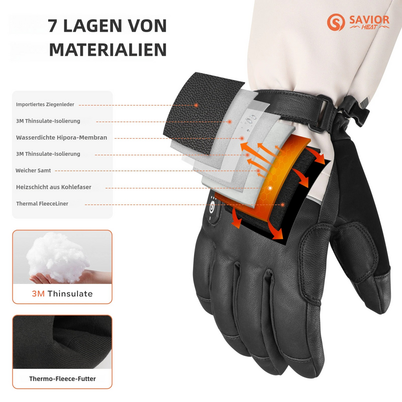 Laden Sie das Bild in Galerie -Viewer, Savior Beheizbare Skihandschuhe 2.0 Mit Bluetooth-Steuerung, Vorgekrümmten Fingern und Wasserdichtem Ziegenleder
