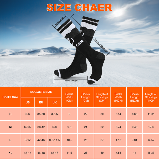 SNOW DEER Beheizte Socken mit Upgraded-Heizelement & 2200mAh Akkus