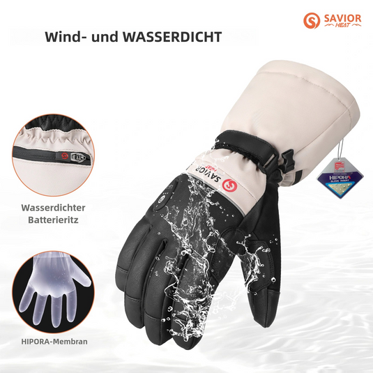 Savior Beheizbare Skihandschuhe 2.0 Mit Bluetooth-Steuerung, Vorgekrümmten Fingern und Wasserdichtem Ziegenleder