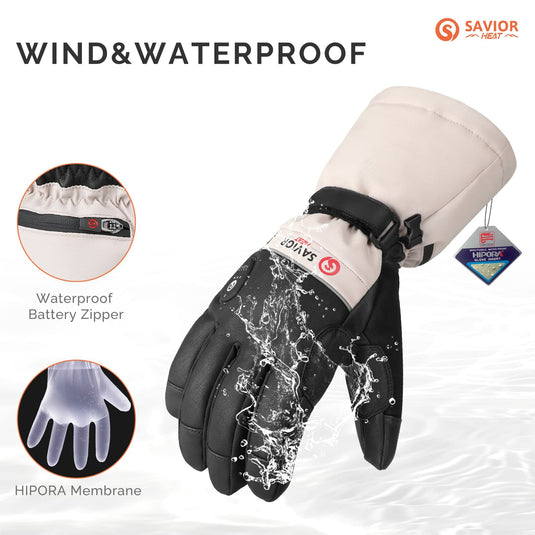 Savior Heated Ski Gloves 2.0 With Bluetooth Control, Pre-Curved Fingers and Waterproof Goat Leather