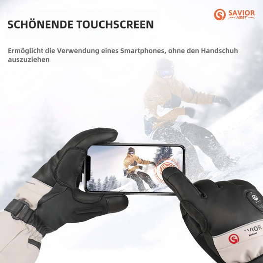 Savior Beheizbare Skihandschuhe 2.0 Mit Bluetooth-Steuerung, Vorgekrümmten Fingern und Wasserdichtem Ziegenleder