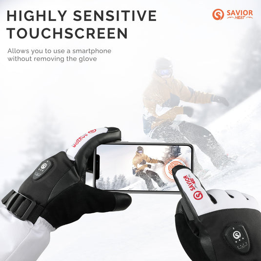 Savior Heated Ski Gloves 2.0 With Bluetooth Control, 3000mAh Quick Charge Battery, Waterproof Goat Leather