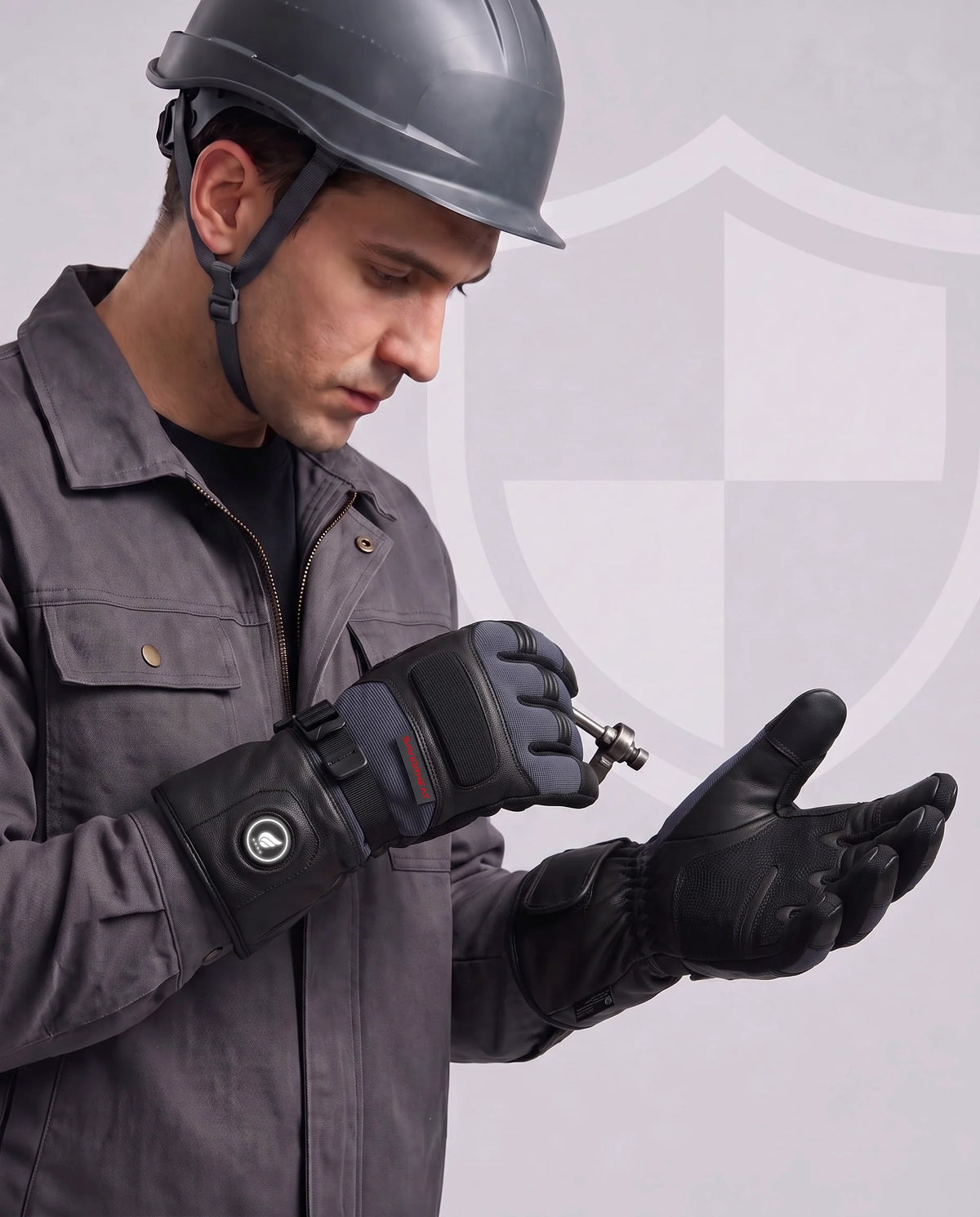 Verst?rkter Anti-Rutsch-Grip – SAVIOR HEAT beheizbare Arbeitshandschuhe aus Ziegenleder – Schwarz