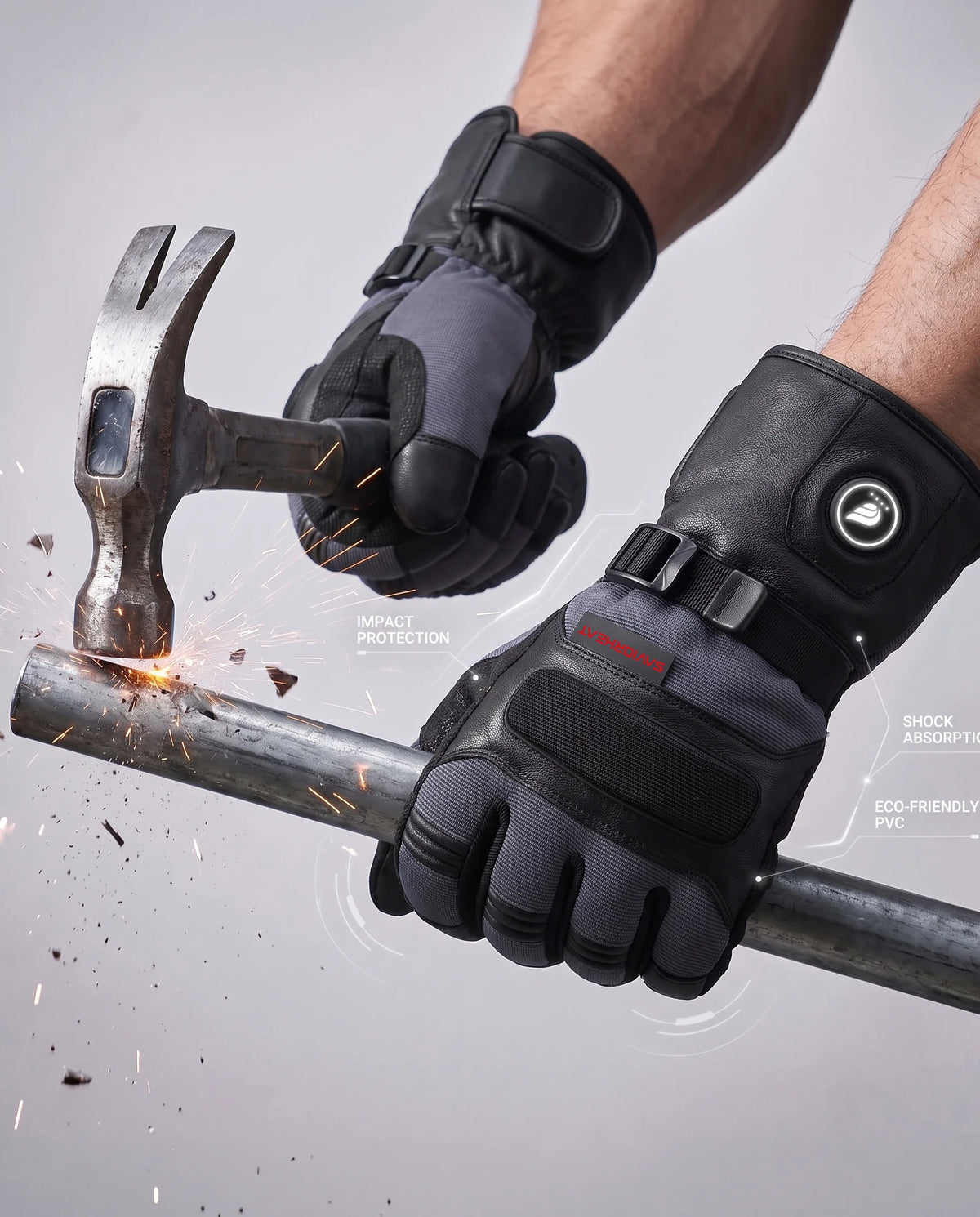 Sto?schutz – SAVIOR HEAT beheizbare Arbeitshandschuhe aus Ziegenleder – Schwarz