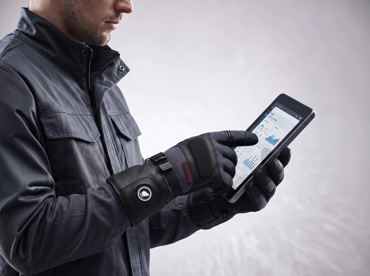 Touchscreen-kompatibel – SAVIOR HEAT beheizbare Arbeitshandschuhe aus Ziegenleder – Schwarz