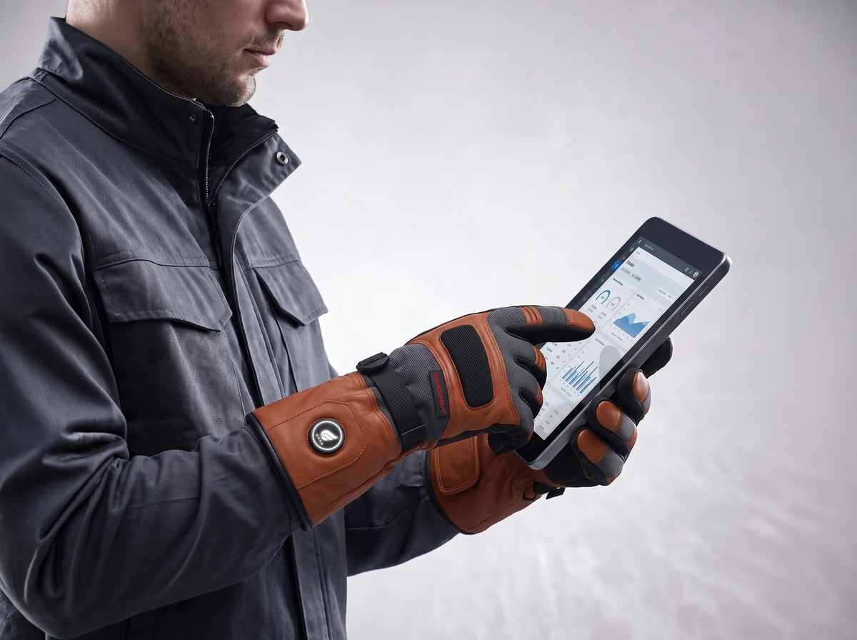 Touchscreen-kompatibel – SAVIOR HEAT beheizbare Arbeitshandschuhe aus Ziegenleder – Braun