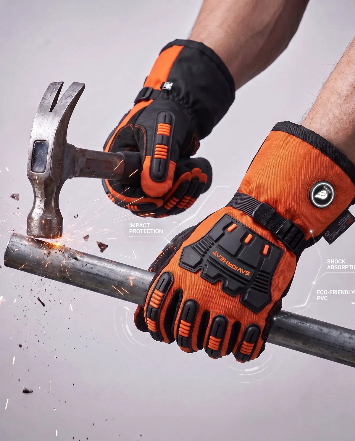 Zus?tzlicher Arbeitsschutz – SAVIOR HEAT robuste beheizbare Arbeitshandschuhe – Signalorange