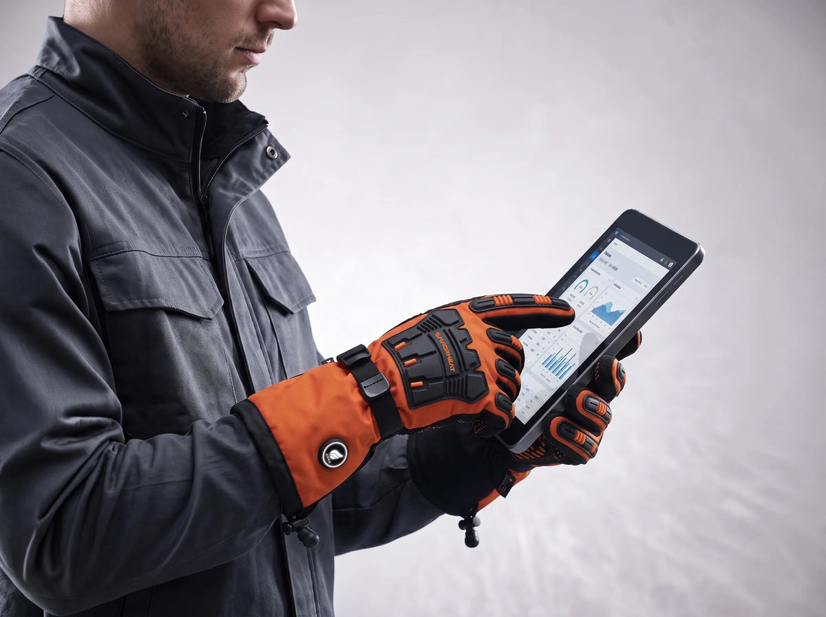 Touchscreen-kompatibel – SAVIOR HEAT robuste beheizbare Arbeitshandschuhe – Signalorange