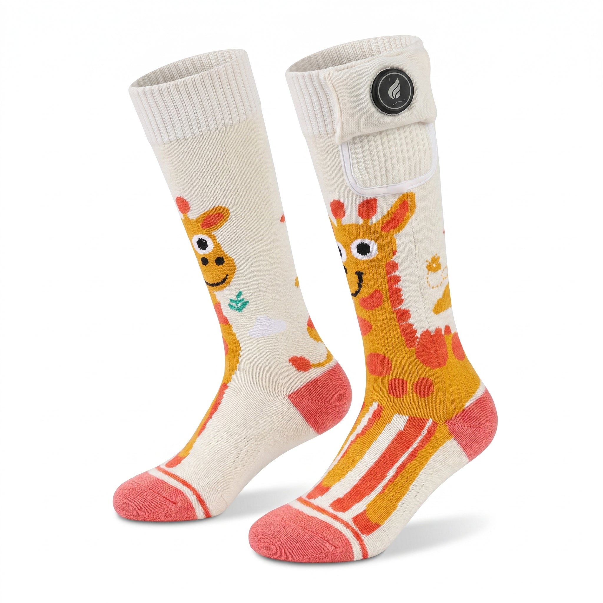 Kinder Heiz-Skisocken mit Giraffenmuster