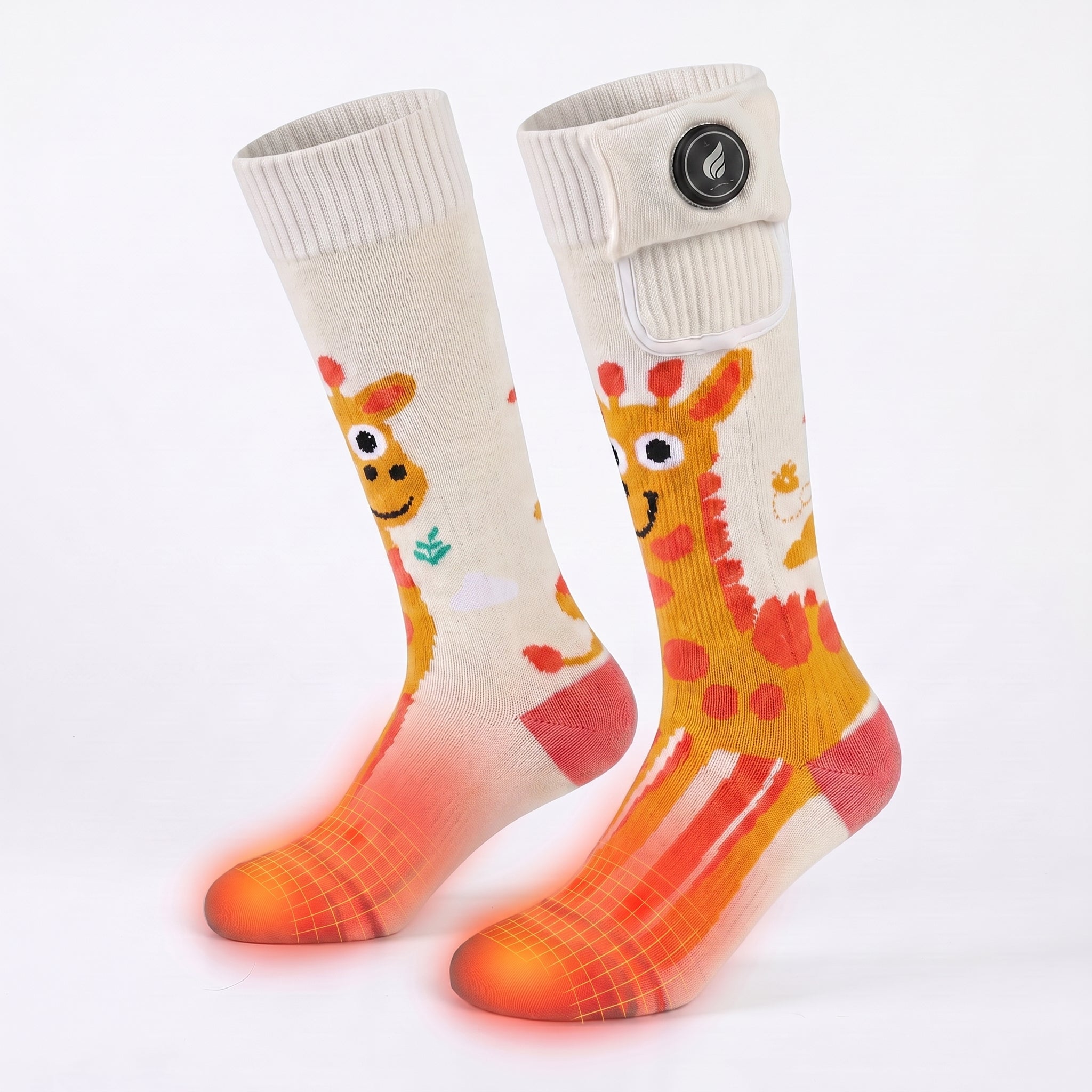 Kinder Heiz-Skisocken mit Giraffenmuster