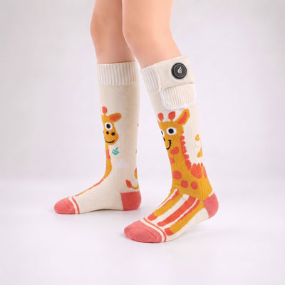 Kinder Heiz-Skisocken mit Giraffenmuster