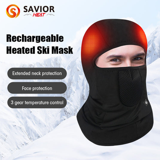 Sauveur Chauffé Masque de Ski avec Batterie Électrique Chaud Chapeau Sports de Plein Air Snowboard Cou Chaud